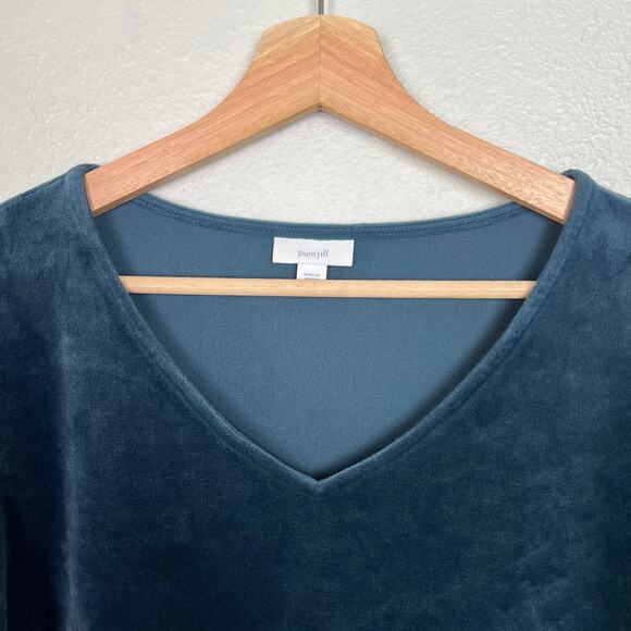 J. Jill Pure Jill Women's Medium Ocean Blue Velour Long Sleeve V-Neck Tunic Top - Picture 2 of 7